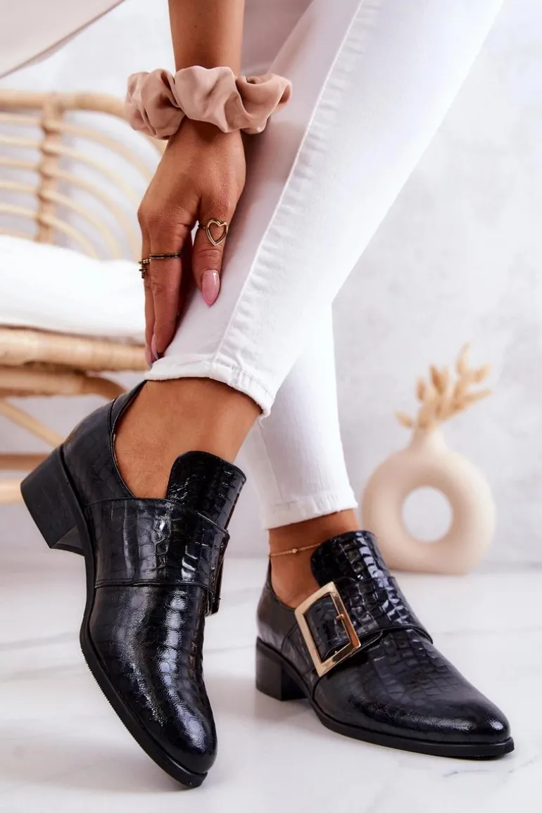 Skórzane Półbuty Ze Sprzączką Czarne Taliya