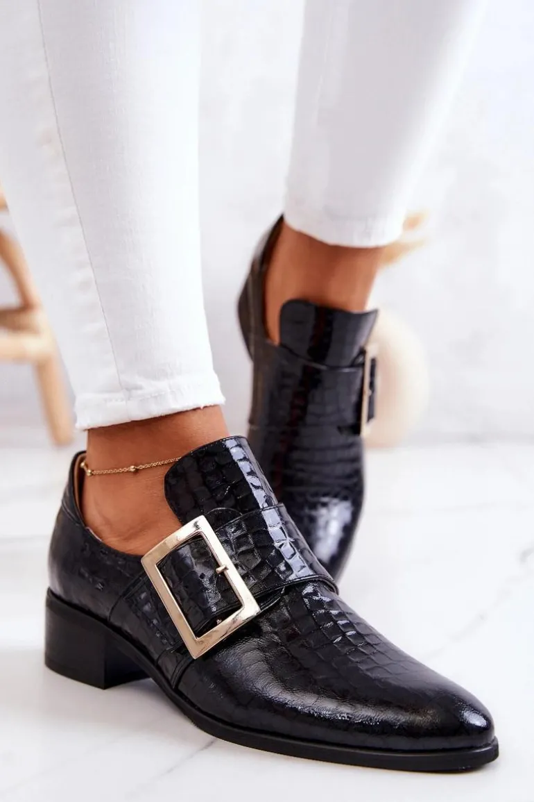 Skórzane Półbuty Ze Sprzączką Czarne Taliya