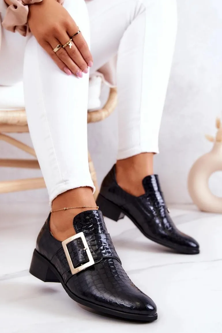 Skórzane Półbuty Ze Sprzączką Czarne Taliya