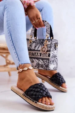 Skórzane Plecione Klapki Big Star JJ274919 Czarne