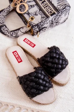 Skórzane Plecione Klapki Big Star JJ274919 Czarne