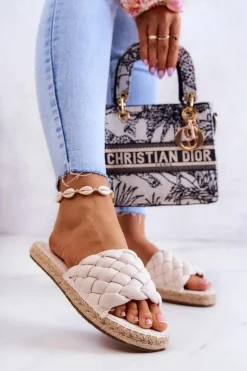 Skórzane Plecione Klapki Big Star JJ274922 Beżowe