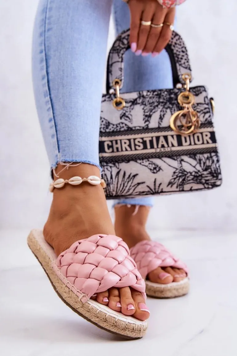 Skórzane Plecione Klapki Big Star JJ274921 Różowe