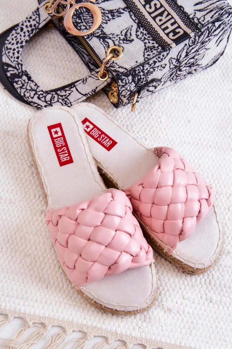 Skórzane Plecione Klapki Big Star JJ274921 Różowe