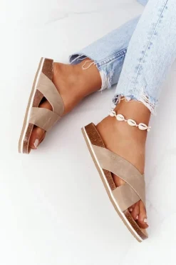 Skórzane Profilowane Klapki Big Star HH274593 Beżowe