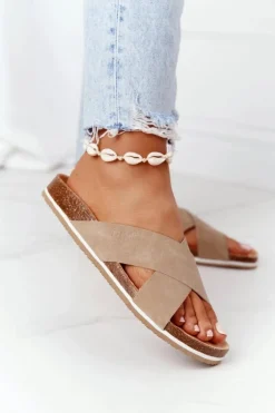 Skórzane Profilowane Klapki Big Star HH274593 Beżowe