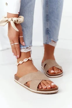 Skórzane Profilowane Klapki Big Star HH274593 Beżowe