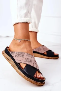 Skórzane Profilowane Klapki Maciejka 04986-01 Czarno-Brązowe