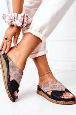 Skórzane Profilowane Klapki Maciejka 04986-01 Czarno-Brązowe