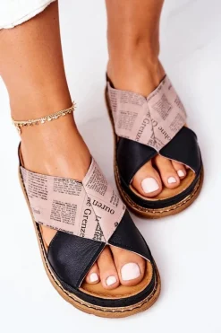 Skórzane Profilowane Klapki Maciejka 04986-01 Czarno-Brązowe