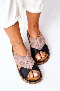 Skórzane Profilowane Klapki Maciejka 04986-01 Czarno-Brązowe