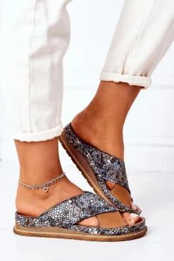 Skórzane Profilowane Klapki Maciejka 04986-02 Brązowe