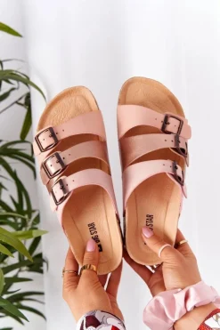 Skórzane Profilowane Klapki Big Star HH274586 Różowo-Miedziane