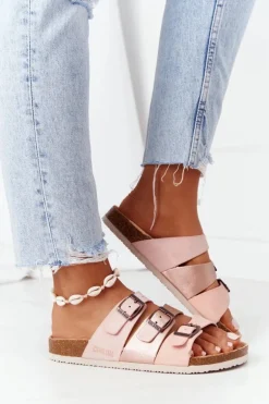 Skórzane Profilowane Klapki Big Star HH274586 Różowo-Miedziane