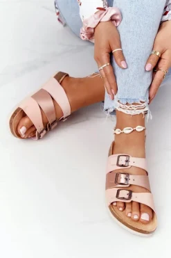 Skórzane Profilowane Klapki Big Star HH274586 Różowo-Miedziane