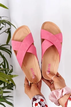 Skórzane Profilowane Klapki Big Star HH274597 Fuksja