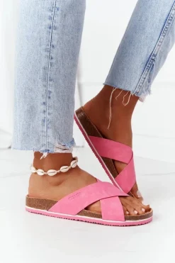 Skórzane Profilowane Klapki Big Star HH274597 Fuksja