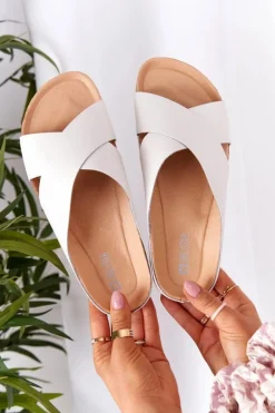 Skórzane Profilowane Klapki Big Star HH274647 Białe