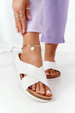 Skórzane Profilowane Klapki Big Star HH274647 Białe