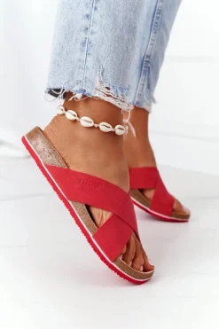 Skórzane Profilowane Klapki Big Star HH274598 Czerwone