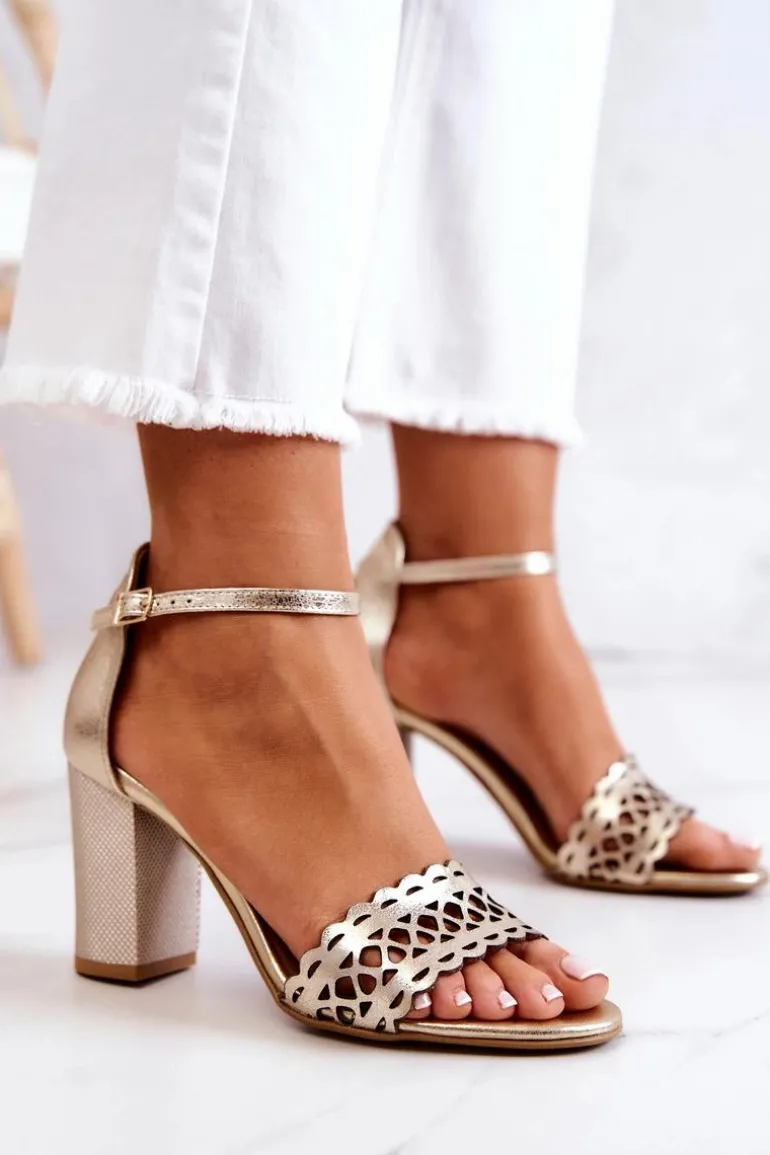 Skórzane Sandałki Ażurowe Lewski 2869 Złote