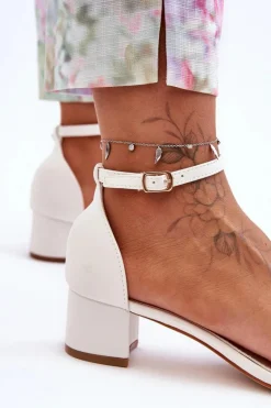 Skórzane Sandałki Na Obcasie Gładkie Białe Inspire Me!