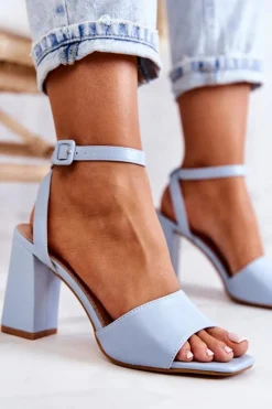 Skórzane Sandałki Na Słupku Niebieskie Estrella