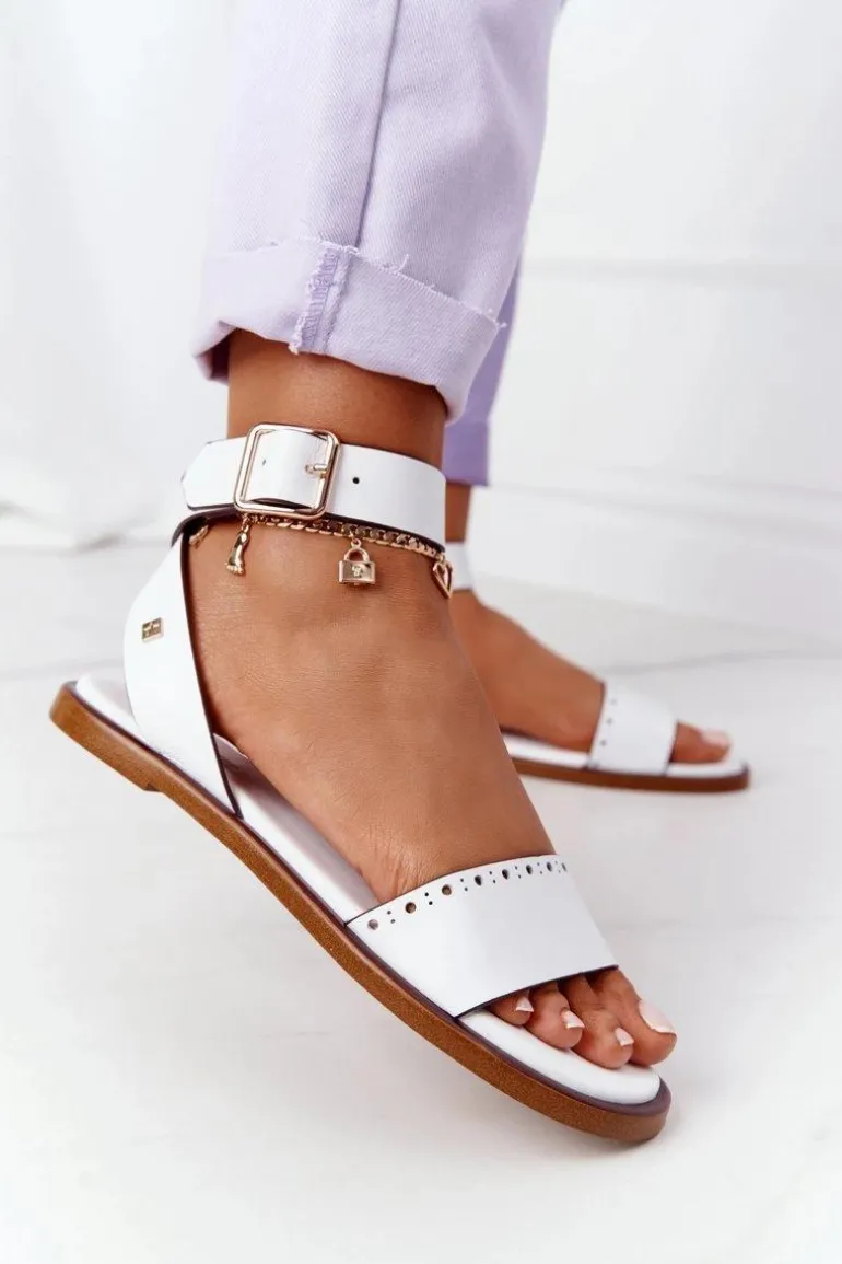 Skórzane Sandały Big Star HH274722 Białe