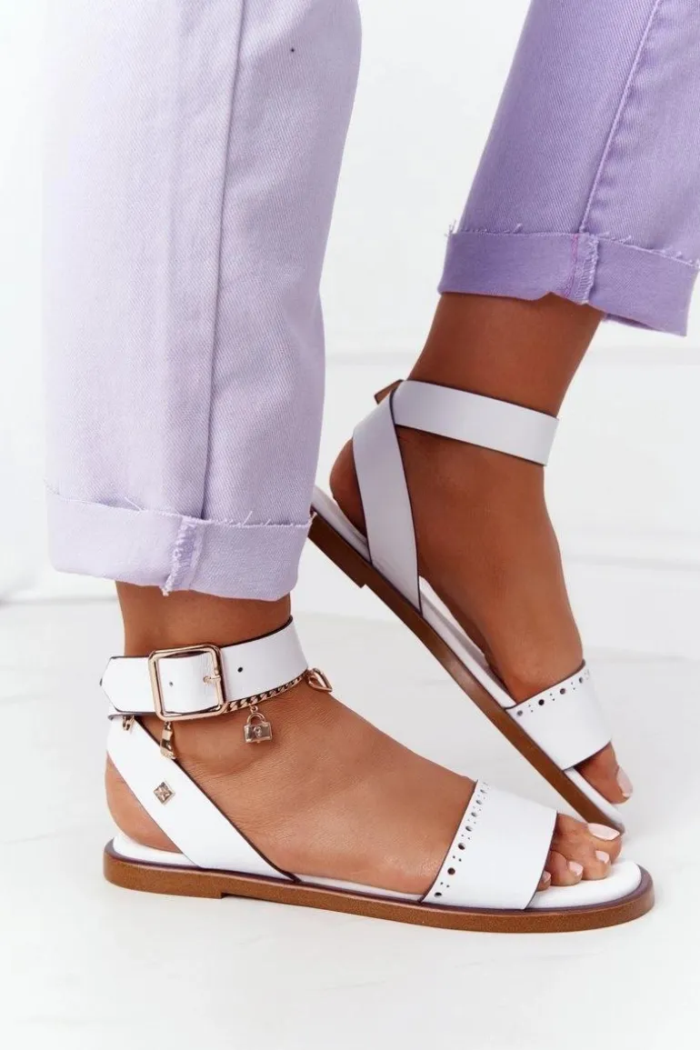 Skórzane Sandały Big Star HH274722 Białe