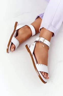 Skórzane Sandały Big Star HH274722 Białe