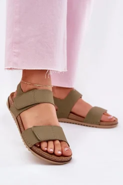 Skórzane Sandały Damskie Inblu AA0001KU Zielone