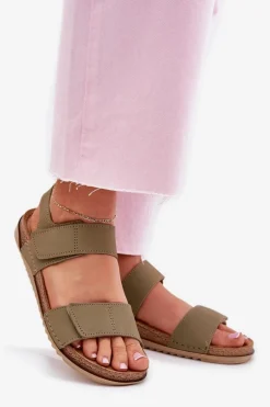 Skórzane Sandały Damskie Inblu AA0001KU Zielone