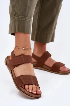 Skórzane Sandały Damskie Inblu AA0001KU Camel