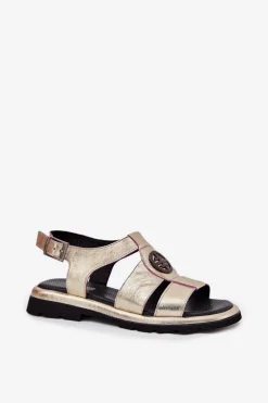 Skórzane Sandały Damskie Lakierowane Z Ozdobnym Detalem Artiker 56C0689 Złote