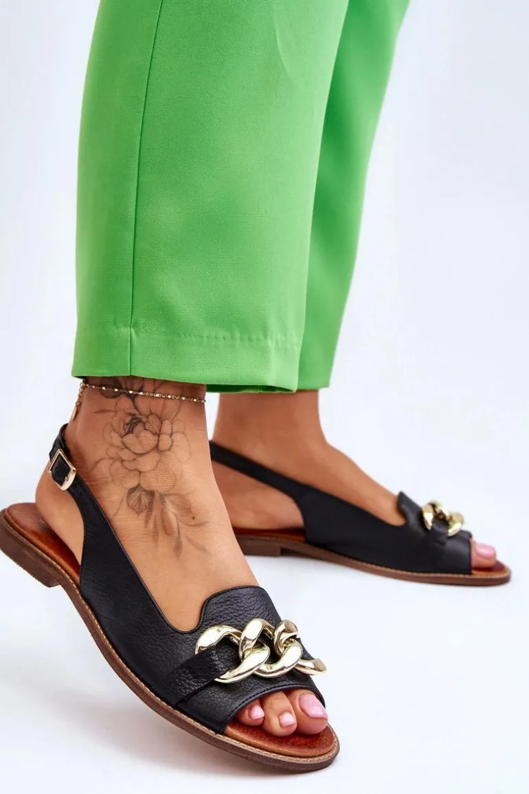 Skórzane Sandały Damskie Lewski Shoes 3230 Czarny Groch