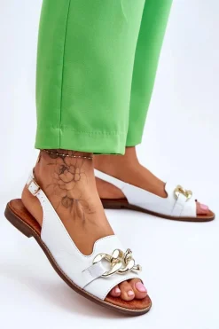 Skórzane Sandały Damskie Lewski Shoes 3230 Biały Groch