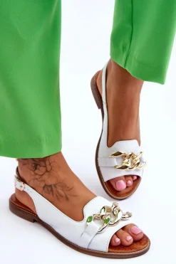 Skórzane Sandały Damskie Lewski Shoes 3230 Biały Groch