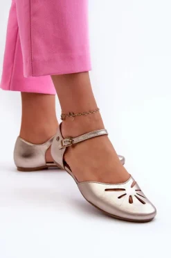 Skórzane Sandały Damskie Maciejka 06641-25 Złote