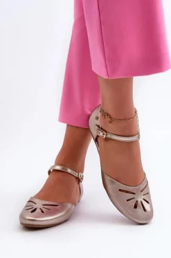 Skórzane Sandały Damskie Maciejka 06641-25 Złote