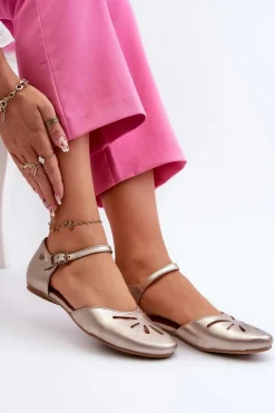 Skórzane Sandały Damskie Maciejka 06641-25 Złote