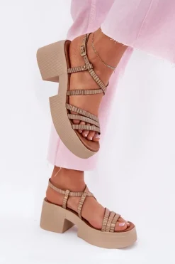 Skórzane Sandały Damskie Maciejka 06990-25 Złote