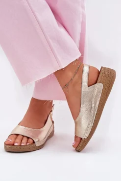 Skórzane Sandały Damskie Na Koturnie Maciejka L7069 -25 Złote
