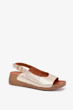 Skórzane Sandały Damskie Na Koturnie Maciejka L7069 -25 Złote