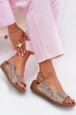 Skórzane Sandały Damskie Na Koturnie Maciejka L7069-04 Beżowe