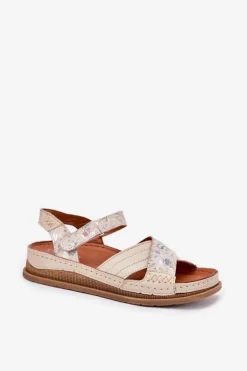 Skórzane Sandały Damskie Na Platformie Maciejka L7064-37 Ecru