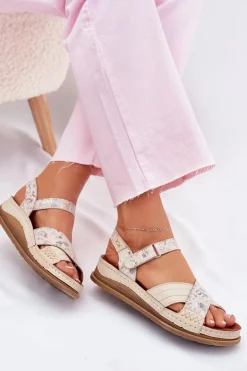 Skórzane Sandały Damskie Na Platformie Maciejka L7064-37 Ecru
