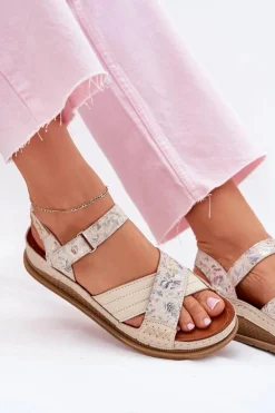 Skórzane Sandały Damskie Na Platformie Maciejka L7064-37 Ecru