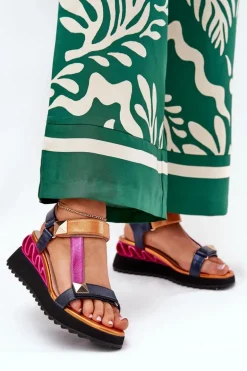 Skórzane Sandały Damskie Na Koturnie D&A CR51-135 Multikolor