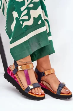 Skórzane Sandały Damskie Na Koturnie D&A CR51-135 Multikolor