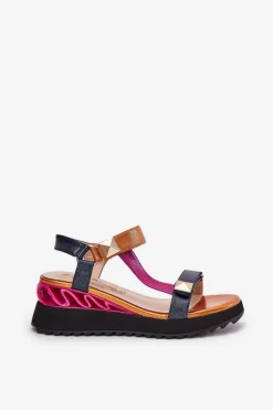 Skórzane Sandały Damskie Na Koturnie D&A CR51-135 Multikolor